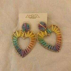 NWT Amrita Singh Pastel Rainbow Large oversized Heart Earrings